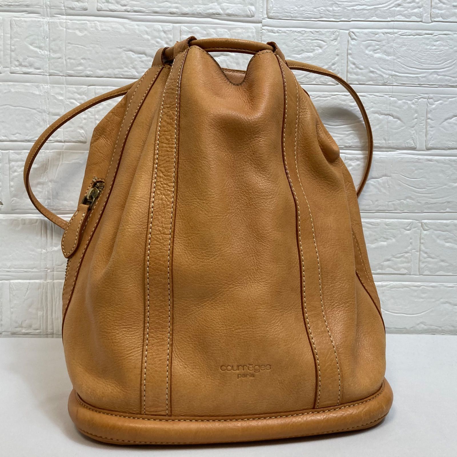 美品】courreges クレージュ リュック バッグパック 巾着型 オレンジ系 
