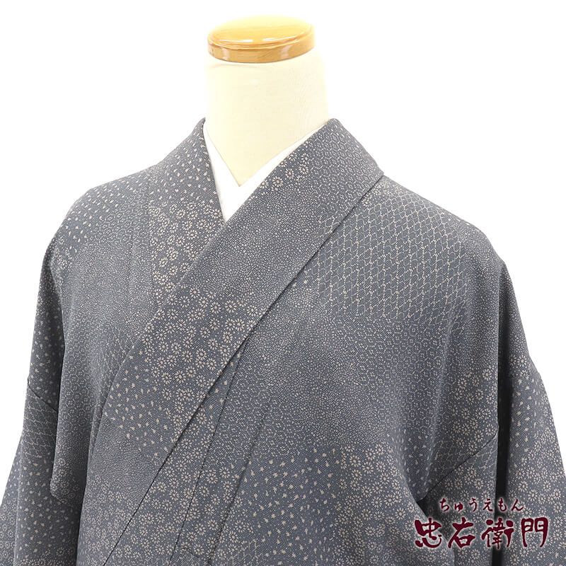 江戸小紋 小紋着物 袷 レディース 正絹 灰青 鮫 小花 身丈153.5cm 裄丈