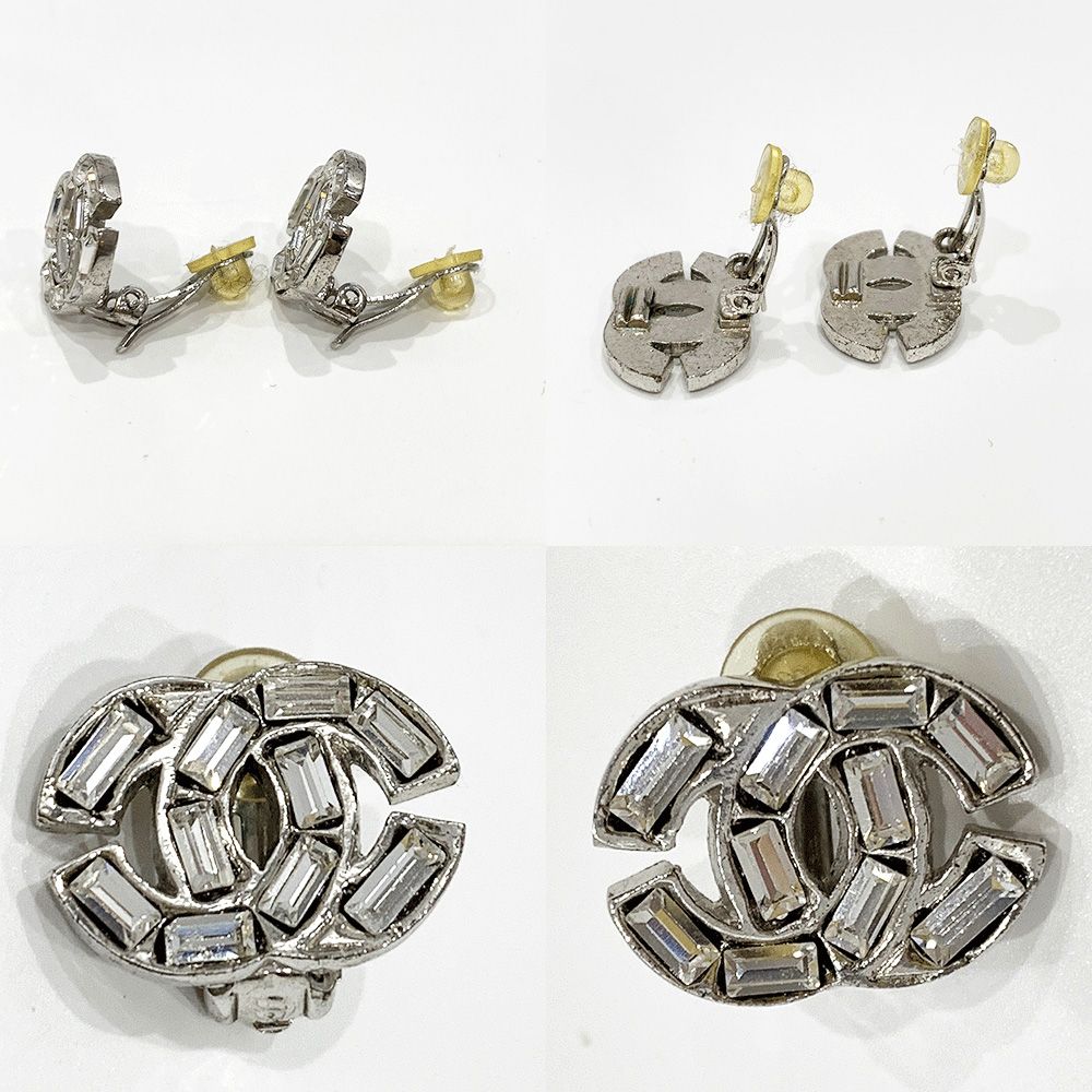 シャネル ラインストーンイヤリング 01P ココマーク シルバー GP