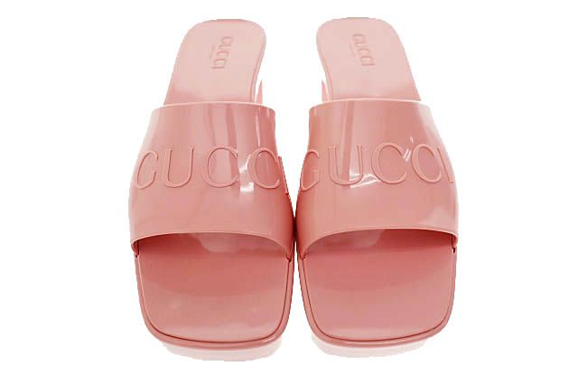 新品 GUCCI グッチ トング ロゴ 厚底 サンダル ピンク 39 26㎝ 美品 グッチ スライドサンダル ピンク サイケデリック レディース SIZE