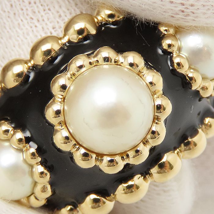 CHANEL スリーシンボル リング K18 YG パール シャネル エナメル