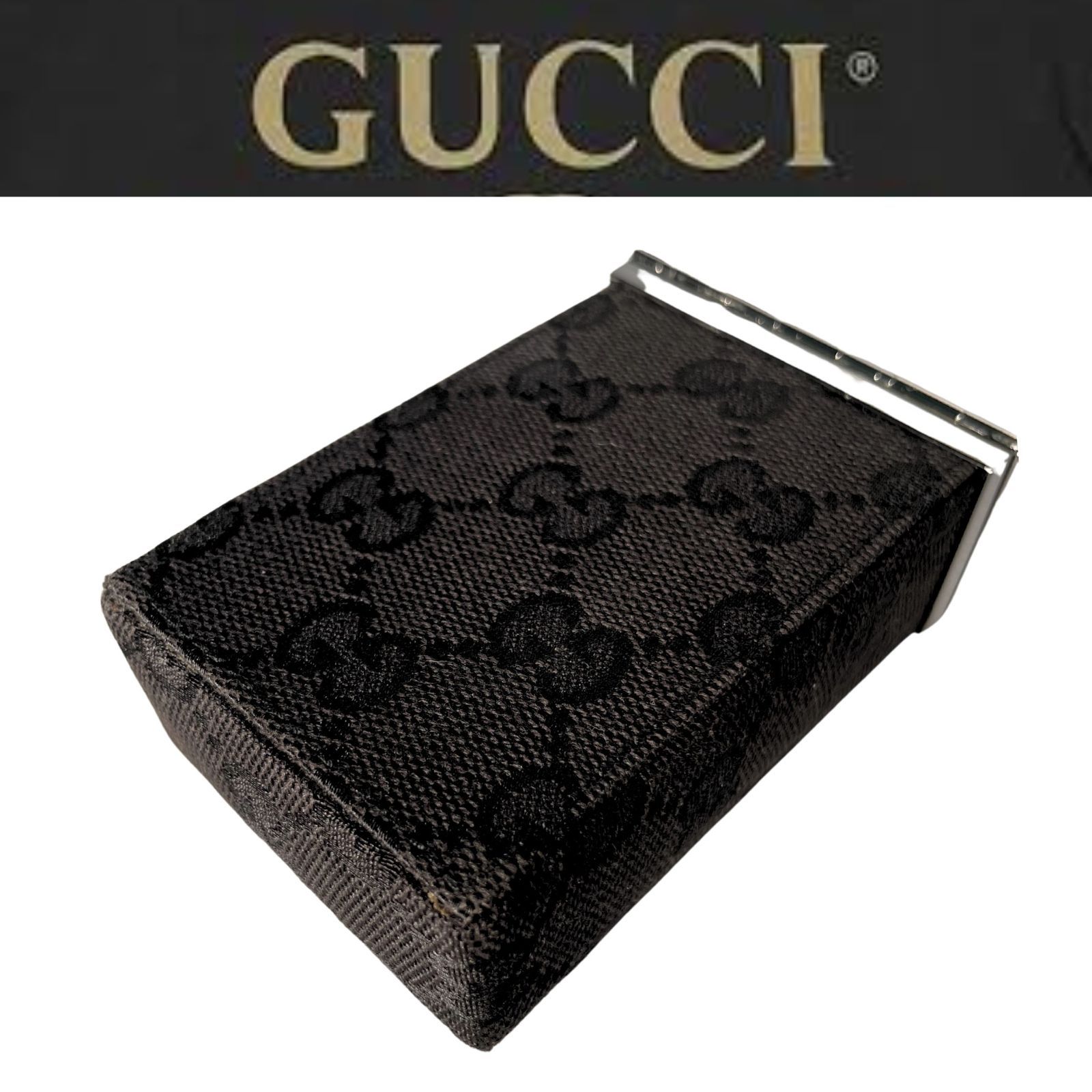 「美品」GUCCI シガレット小物入れポーチ GGパターン黒 新品級/極美品】 GUCCI グッチ シガレットケース GGキャンバス