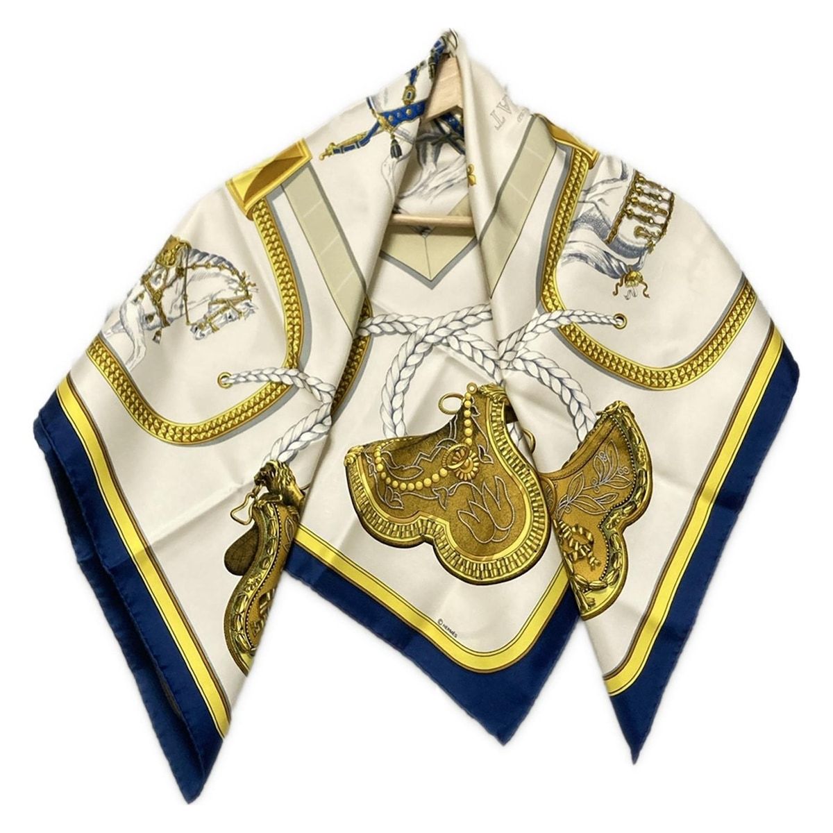 HERMES(エルメス) スカーフ美品 カレ90 白×ネイビー×マルチ GRAND