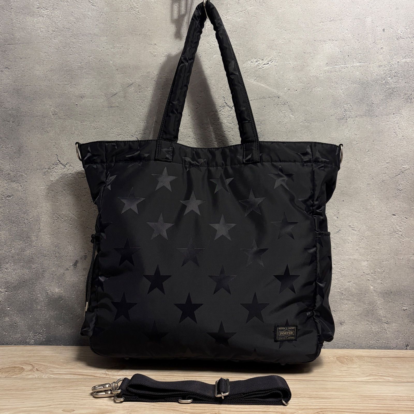 美品✨PORTER FLAG 星柄 2WAY トートバッグ ショルダー付 ブラック A4