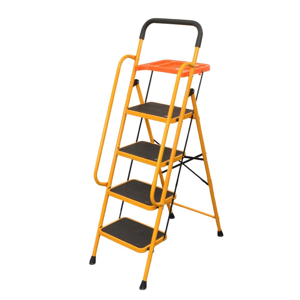 新品*ショップ出品】安心の両手すり付き脚立 4段 トレー付き 