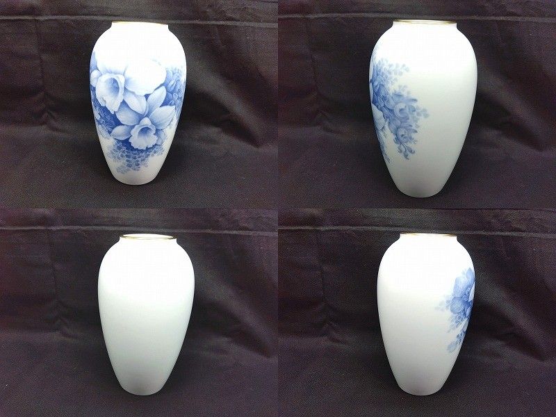 s25g-A876k【中古】大倉陶園 ブルーローズ 花瓶 花器 フラワーベース