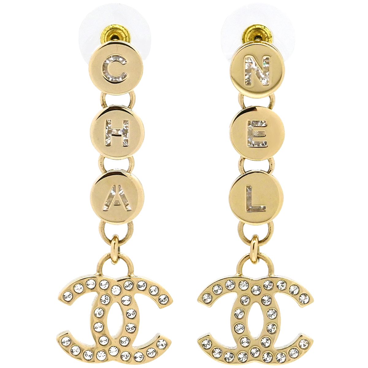 シャネル CHANEL ピアス ココマーク ロゴ ドロップ GP ラインストーン