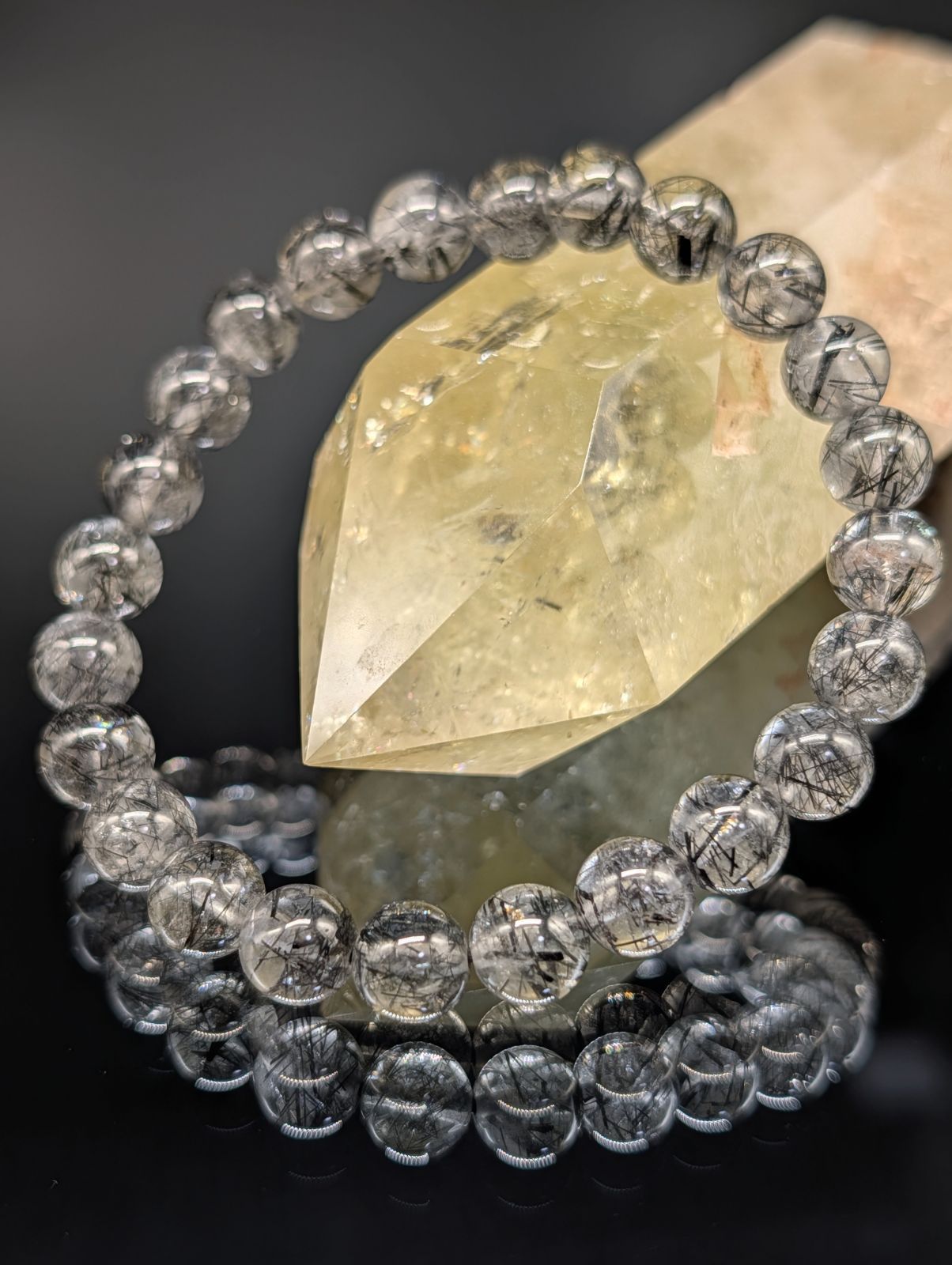 高品質・金運】ブラックルチルクォーツ 8mm 配送 ブレスレット 天然石