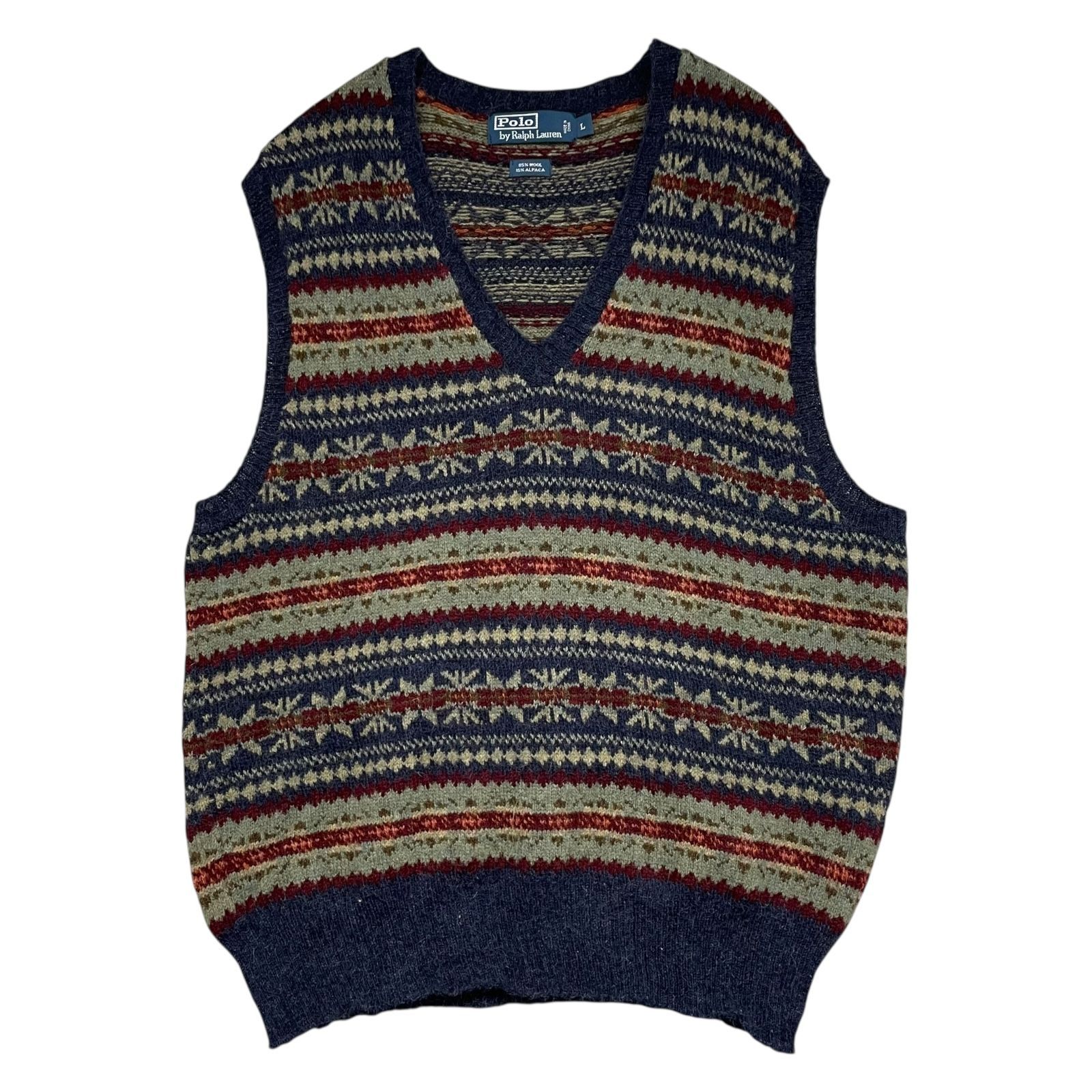 Ralph Lauren 90s ウールベストフェアアイル柄 XL ブラウン 90s ポロラルフローレン フェアアイル ウール アルパカ ニット ベスト