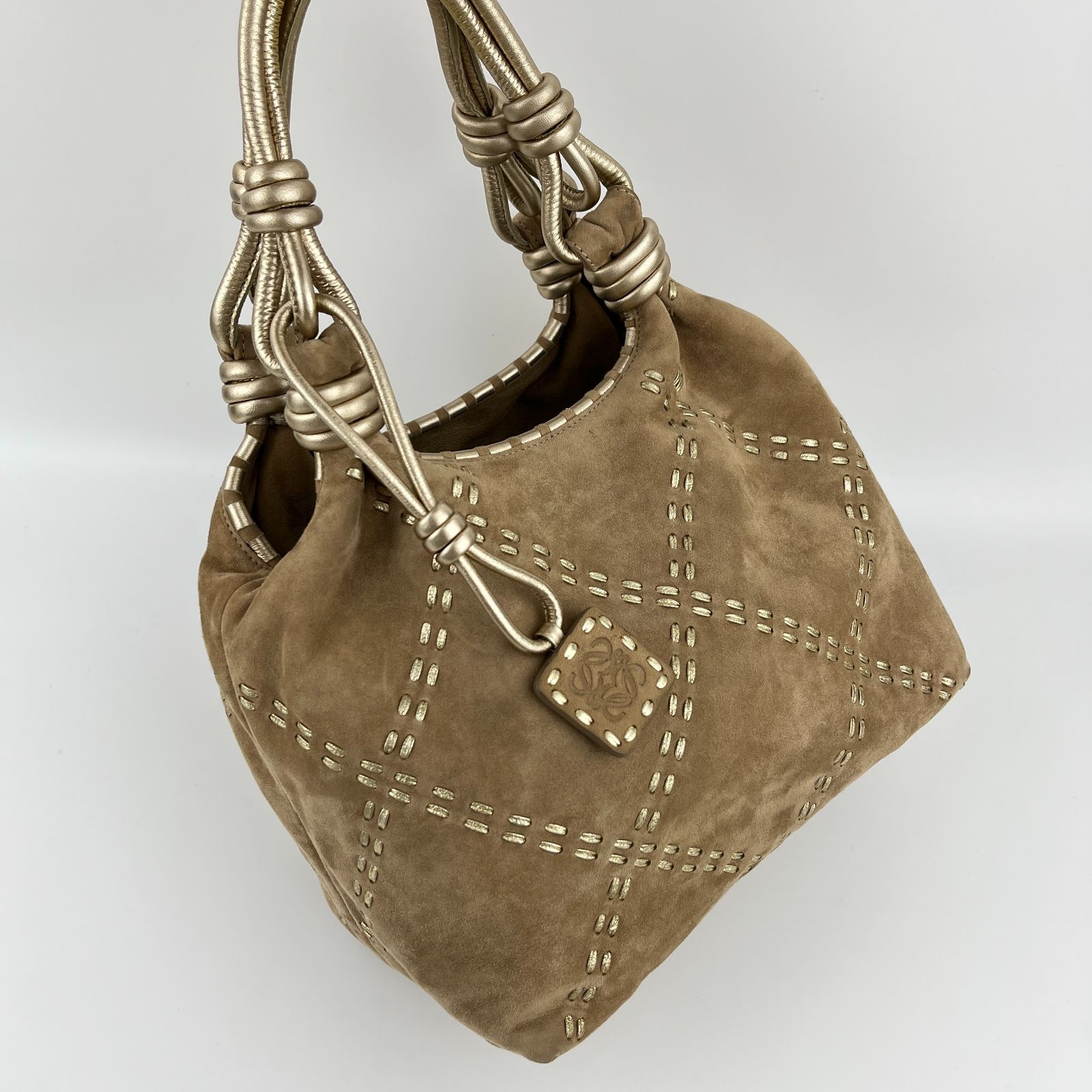中古】LOEWE ロエベ アナグラム ハンドバッグ ベージュ スエード