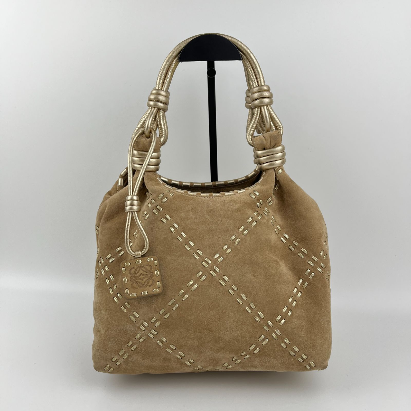 中古】LOEWE ロエベ アナグラム ハンドバッグ ベージュ スエード