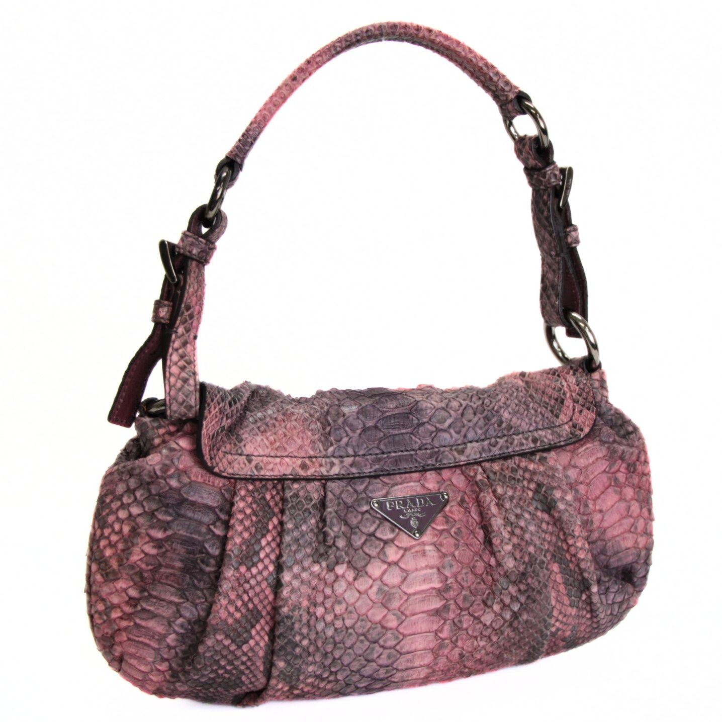 プラダ PRADA 三角ロゴ ショルダーバッグ パイソンレザー ピンク系