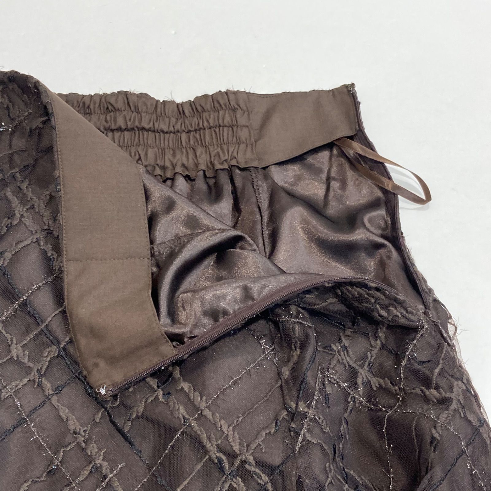 Apuweiser-riche アプワイザーリッシェ チェック刺繍 スカート 茶色