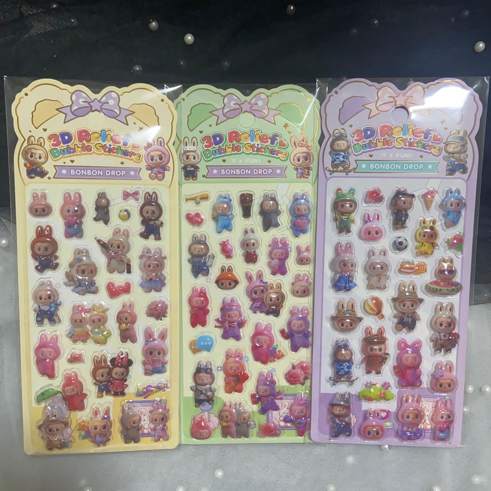 3枚セットLABUBUラブブドロップシールぷくぷくシールボンボンドロップ