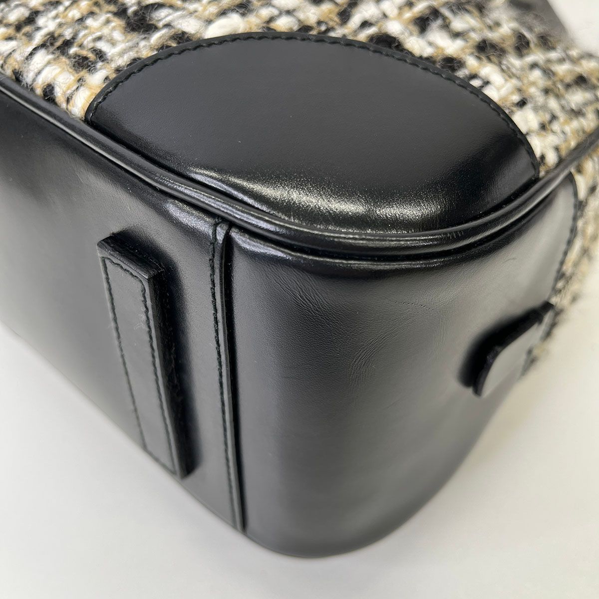 PRADA プラダ ツイード ハンドバッグ レディース レザー ブラック