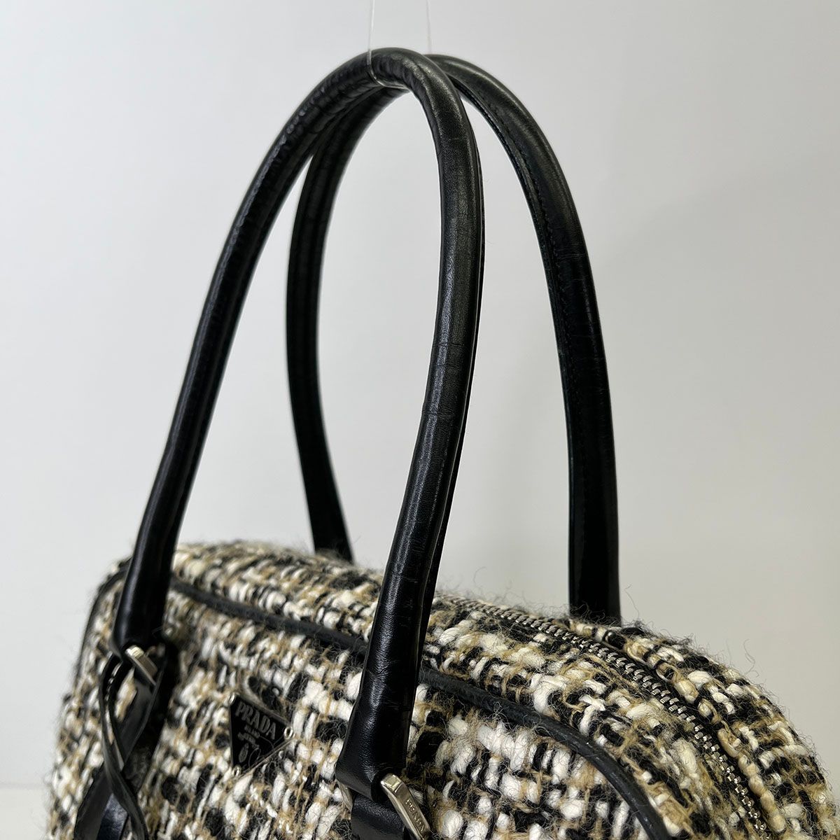 PRADA ツイード　ハンドバッグ PRADA プラダ ツイード ハンドバッグ レディース レザー ブラック