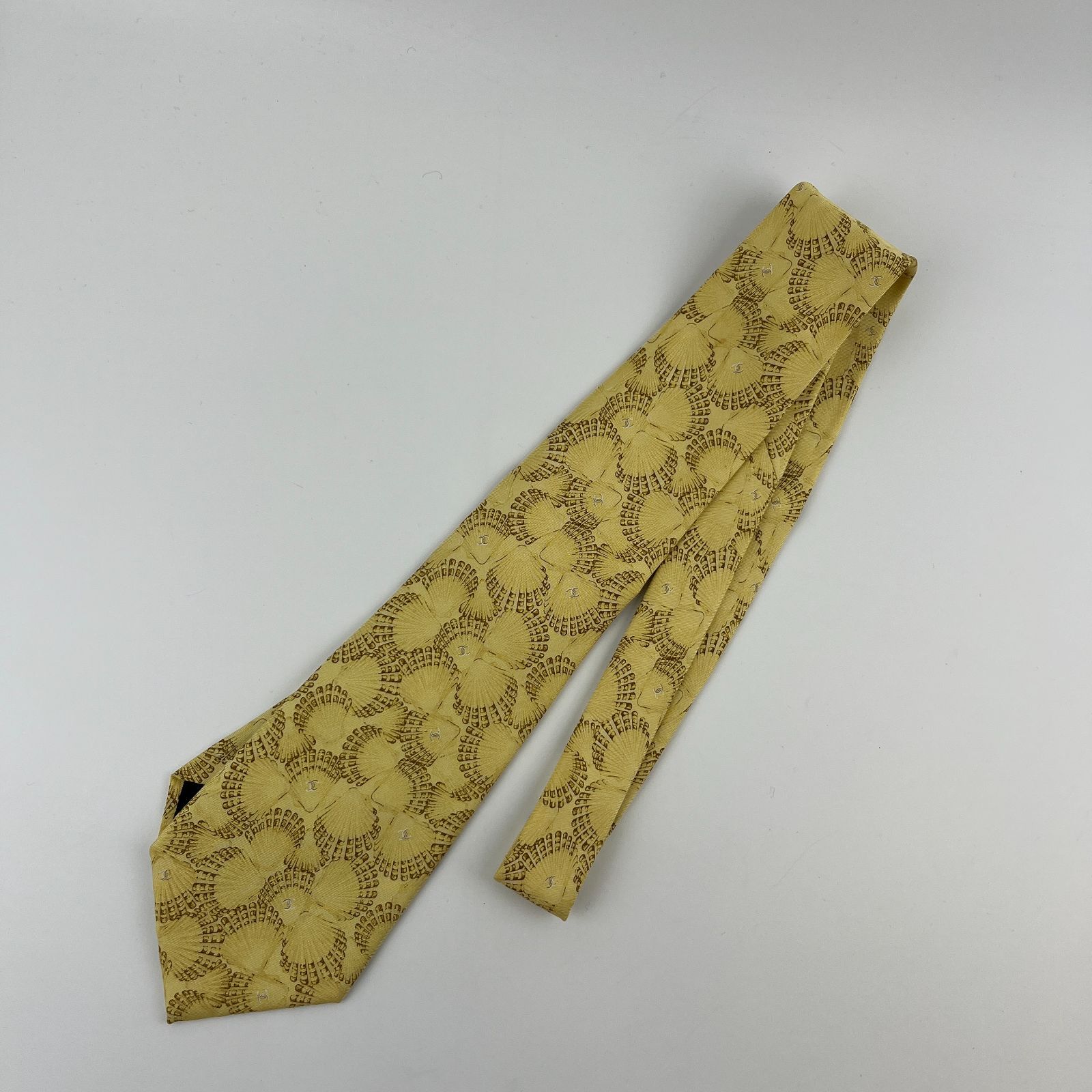 中古】CHANEL シャネル ココマーク ネクタイ シルク イエロー