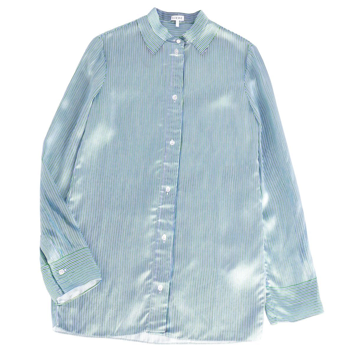 Loewe ストライプ 半袖ブラウス ロエベ LOEWE アナグラム シャツ 半袖 ストライプ シルク ベージュ
