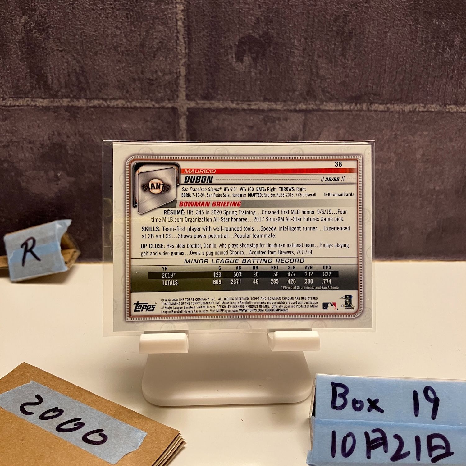 2020 Topps Bowman Chrome Mauricio Dubon 47/99 SAN FRANCISCO GIANTS