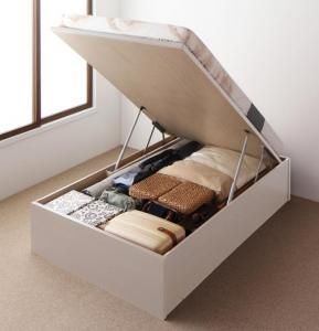 ベッド ベット マットレス付き 収納 収納付 収納ベッド 跳ね上げ 跳ね上げ式 跳ね上げベッド ガス圧 ガス圧式 日本製 国産 お客様組立 薄型プレミアムボンネルコイルマットレス付 縦開 シン