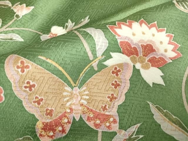 平和屋着物○訪問着 更紗花蝶文 金彩 正絹 逸品 未使用 DAAY9788az