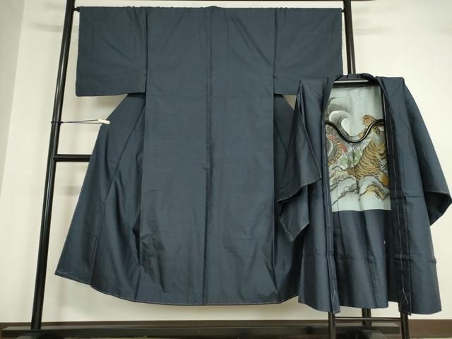 平和屋着物男性 本場大島紬 アンサンブル 80亀甲 総詰め 長羽織 正絹