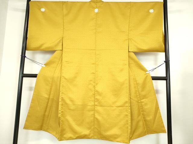 平和屋着物○男性 色紋付 長羽織セット 紗綾型地紋 黄金色 キング