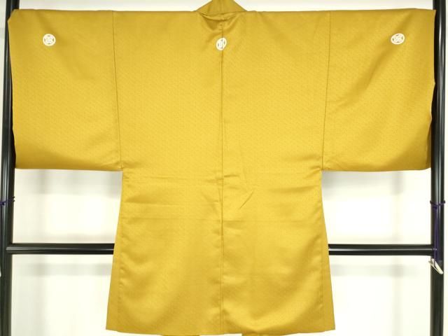 平和屋着物●男性　色紋付　長羽織セット　菱文　湊鼠色　金糸　正絹　逸品　DAAY5961ud 平和屋着物○男性 色紋付 長羽織セット 紗綾型地紋 黄金色 キング