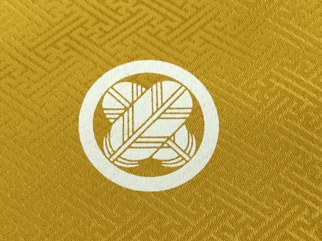 平和屋着物○男性 色紋付 長羽織セット 紗綾型地紋 黄金色 キング