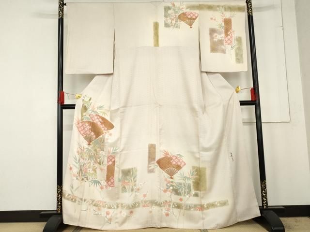 平和屋着物○京友禅の第一人者 松井青々 訪問着 駒刺繍 絞り 扇面梅