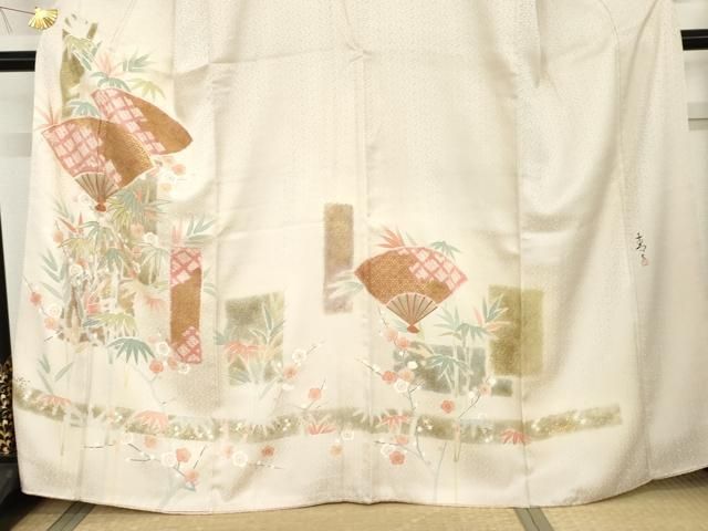 平和屋着物○京友禅の第一人者 松井青々 訪問着 駒刺繍 絞り 扇面梅