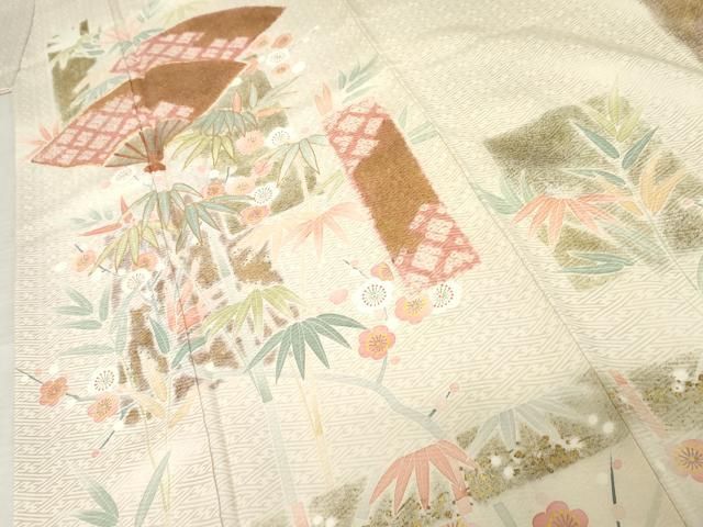 平和屋着物○京友禅の第一人者 松井青々 訪問着 駒刺繍 絞り 扇面梅