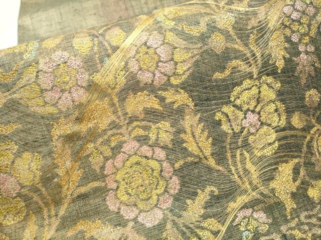 平和屋着物○名門 しょうざん 生紬 紙屋川伝承 絹漉貴 太鼓柄袋帯 草花