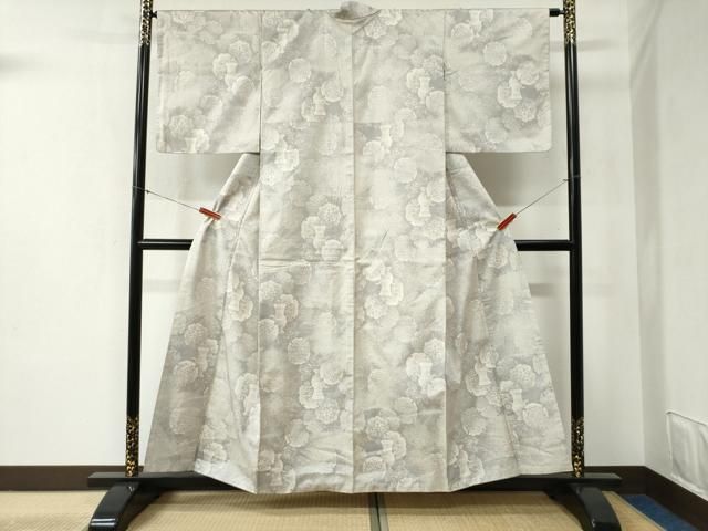 平和屋着物○本場大島紬 白大島 9マルキ 雪輪陶器草花文 正絹 逸品