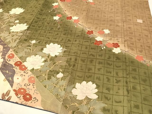 平和屋着物○英王室献上友禅作家 木下勝功 訪問着 駒刺繍 道長草花文