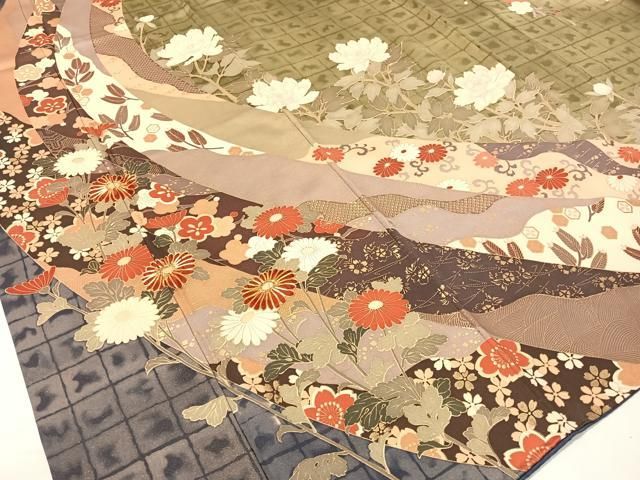 平和屋着物○英王室献上友禅作家 木下勝功 訪問着 駒刺繍 道長草花文