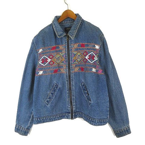 Agan ヴィンテージ 90s インド製 デニムジャケット ネイティブ柄 刺繍