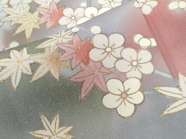 平和屋着物○訪問着 駒刺繍 雪輪舞桜 暈し染め 金彩 正絹