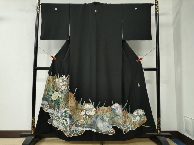平和屋着物○京加賀友禅 松本健一 黒留袖 浜松木賊花鳥丸文 金彩 正絹