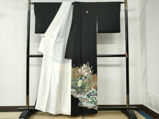 平和屋着物○京加賀友禅 松本健一 黒留袖 浜松木賊花鳥丸文 金彩 正絹