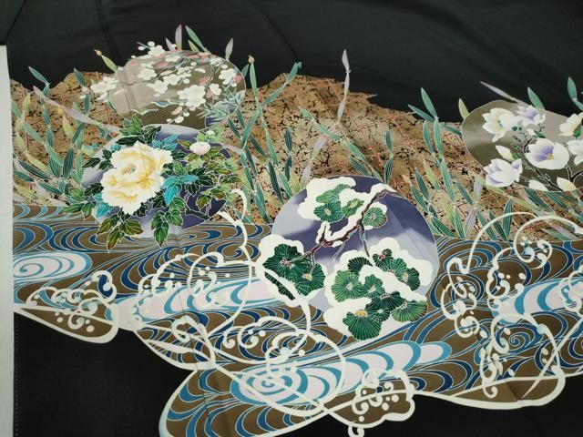 平和屋着物○京加賀友禅 松本健一 黒留袖 浜松木賊花鳥丸文 金彩 正絹