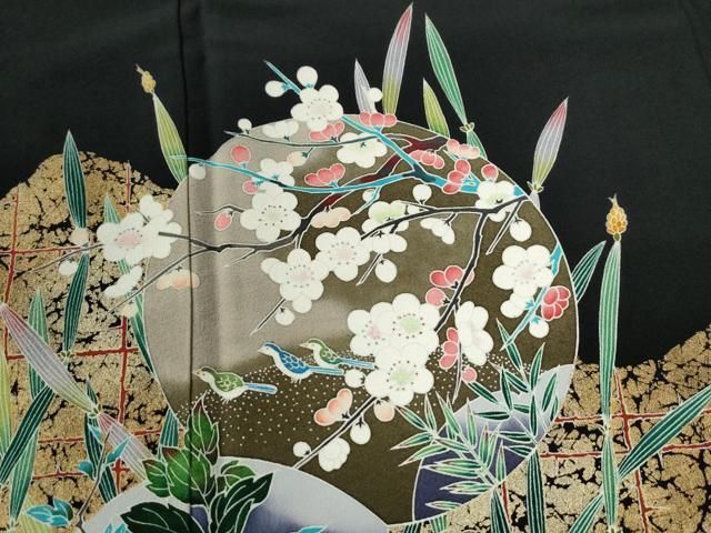 平和屋着物○京加賀友禅 松本健一 黒留袖 浜松木賊花鳥丸文 金彩 正絹