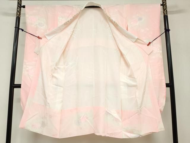 平和屋着物○振袖用長襦袢 袷 草花地紋 暈し染め 半衿刺繍 正絹 逸品