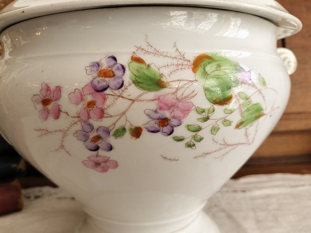 フランス アンティーク 絵付き 素敵な 蓋つき スーピエール 1900年 美