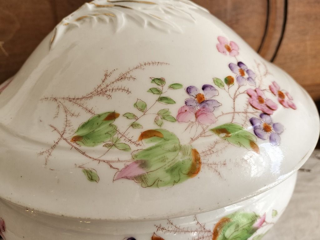 フランス アンティーク 絵付き 素敵な 蓋つき スーピエール 1900年 美