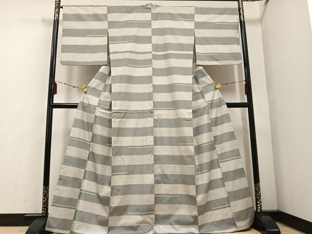 平和屋着物○本場大島紬 白大島 カタス9マルキ 横段文 正絹 逸品