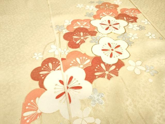 平和屋着物▽付下げ 反物 着尺 駒刺繍 舞梅文 金銀彩 逸品 未使用