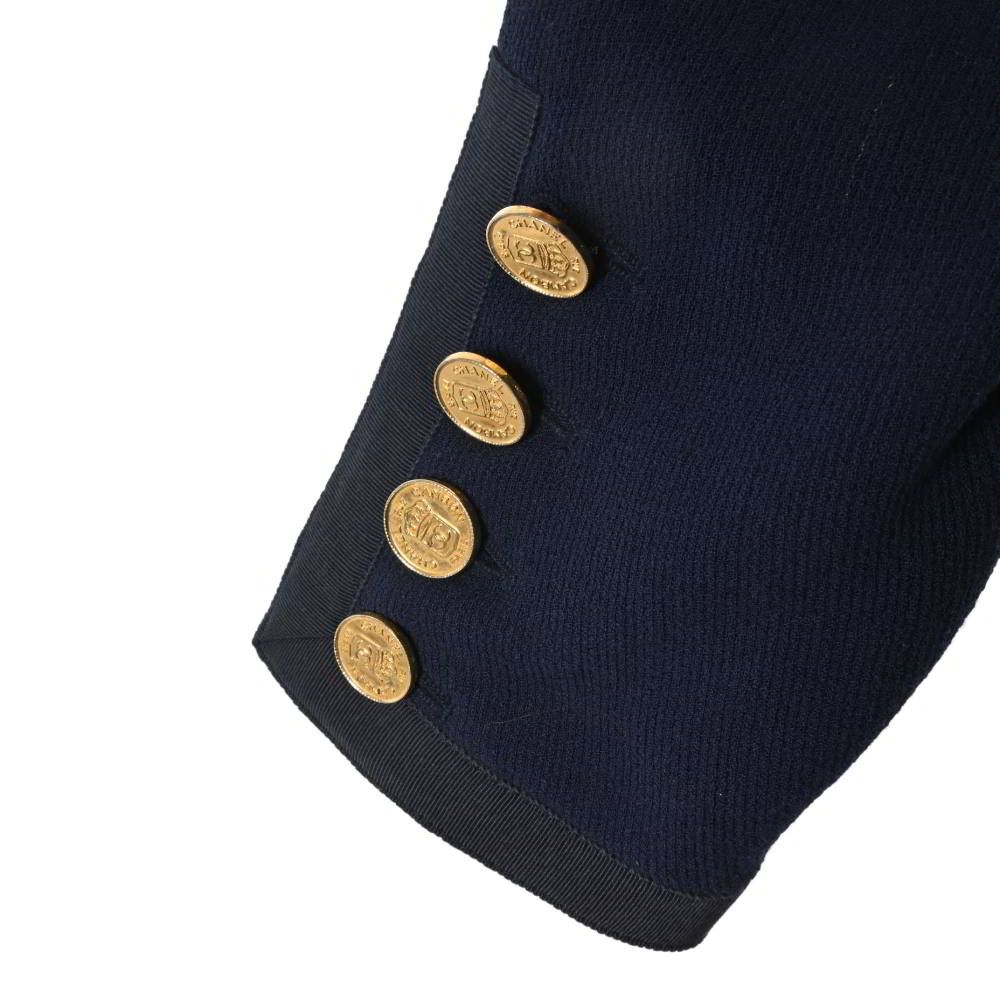 CHANEL ヴィンテージ ウール ノーカラー トリム ジャケット ココマーク