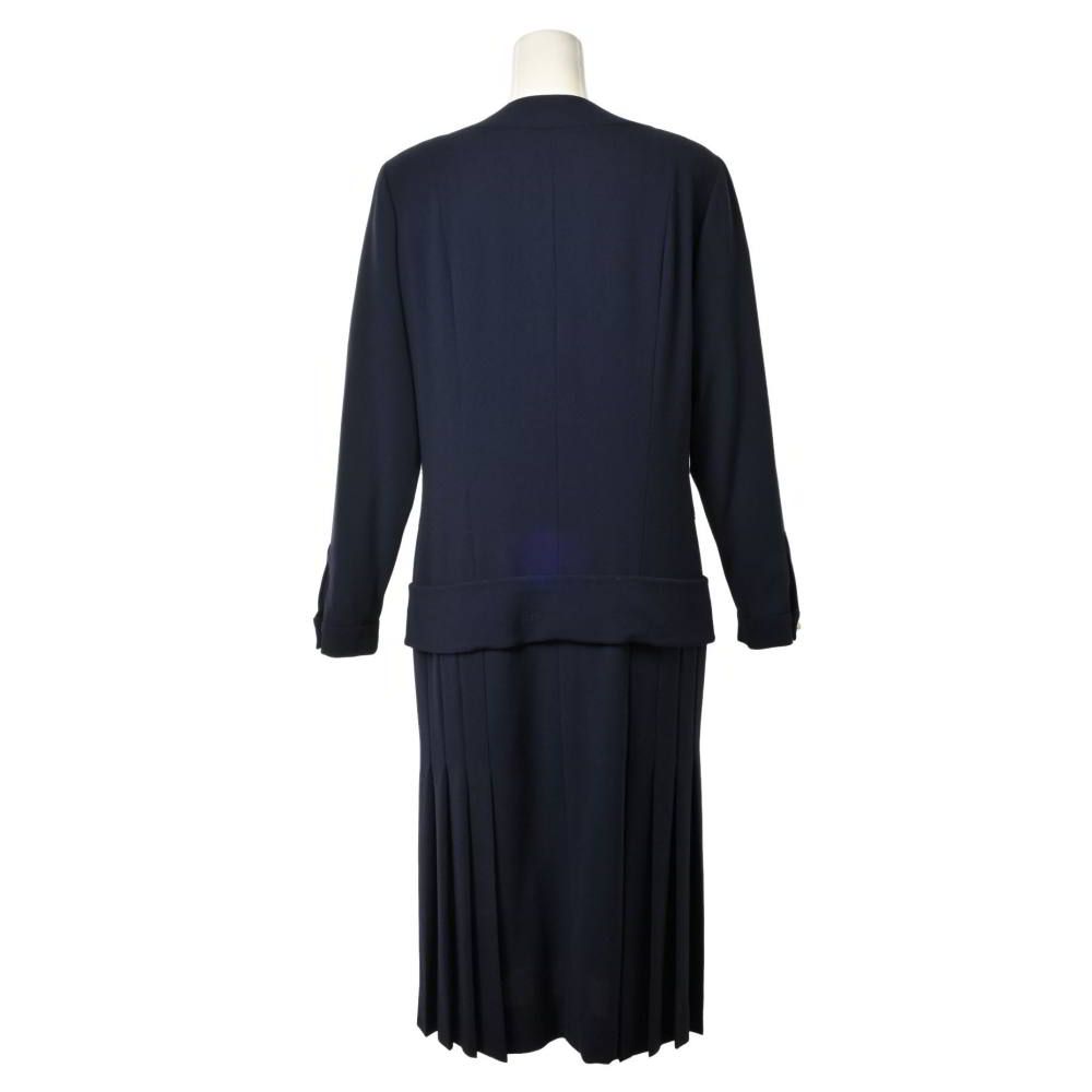 CHANEL ヴィンテージ ウール プリーツ ワンピース ココマークボタン24