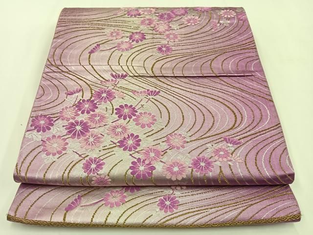 平和屋着物◎六通柄袋帯 唐織 流水菊文 金銀糸 正絹 逸品 BAAV2718hj